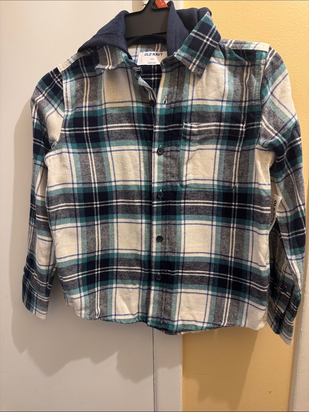 Old Navy Teal, Navy & Cream Plaid Button-Down Shirt